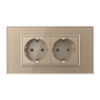 Priza dubla Livolo cu rama din sticla 4M, standard Italian, Serie noua, auriu