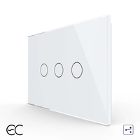 Intrerupator Triplu Cap Scara / Cruce cu Touch LIVOLO din Sticla, Standard Italian - protocol ZigBee EC, alb