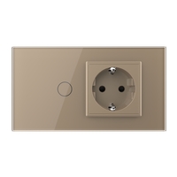 Intrerupator Simplu Cap Scara / Cruce + Priza LIVOLO cu Rama Din Sticla, Standard Italian, 4M, auriu