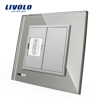 Priza simpla HDMI Livolo cu rama din sticla, gri