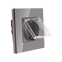 Priza Simpla cu Capac de Protectie cu Rama din Sticla LUXION, gri