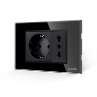 Priza Schuko + Universala Italiana cu Rama din Sticla LUXION, Standard Italian, 3M, negru