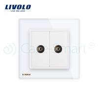 Priza dubla TV Livolo cu rama din sticla, alb