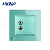 Priza simpla audio Livolo cu rama din sticla, verde