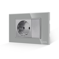 Priza Simpla si 1 Tasta Falsa cu Rama din Sticla LUXION, Standard Italian, 3M, gri