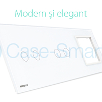 Panou intrerupator dublu+dublu+ priza Livolo din sticla, alb