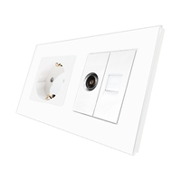 Priza Schuko + TV + Internet cu Rama Din Sticla LUXION, alb