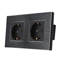 Priza Dubla LUXION cu rama din aluminiu, negru