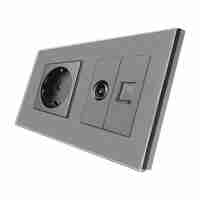 Priza Schuko + TV + Internet cu Rama Din Sticla LUXION, gri