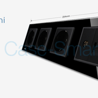 Priza cvadrupla Livolo cu rama din sticla 3 prize simple+TV/internet, negru