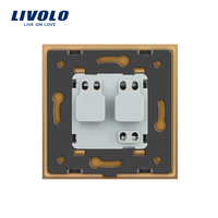 Priza simpla Livolo cu rama din sticla si capac de protectie rezistent la apa, auriu