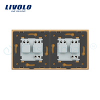 Priza dubla Livolo cu rama din sticla si capac de protectie rezistent la apa, auriu