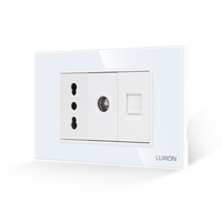 Priza Ingusta + TV + Internet cu Rama din Sticla LUXION, Standard Italian, 3M, alb