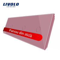 Panou intrerupator simplu+simplu+simplu cu touch Livolo din sticla, roz