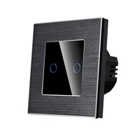 Intrerupator Dublu cu Touch din Sticla si Rama de Aluminiu LUXION, 500W, negru