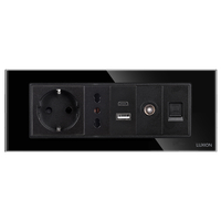 Priza Schuko + Ingusta + Dubla USB + TV + Internet cu Rama Din Sticla LUXION, Standard Italian, 6M, negru