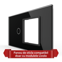 Panou Intrerupator Simplu cu Priza LIVOLO din Sticla, Standard Italian - 4M, negru