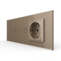 Intrerupator Dublu + Dublu + Priza LIVOLO cu Rama Din Sticla, Standard Italian, 6M, auriu