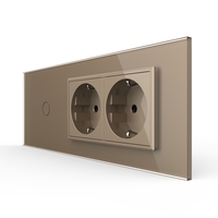 Intrerupator Simplu + 2 Prize LIVOLO cu Rama Din Sticla, Standard Italian, 6M, auriu