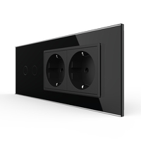 Intrerupator Dublu + 2 Prize LIVOLO cu Rama Din Sticla, Standard Italian, 6M, negru
