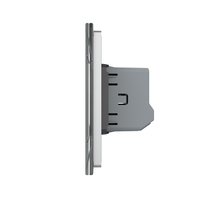 Intrerupator Simplu + Simplu + Simplu cu Touch LIVOLO cu Rama Din Sticla, Standard Italian, 6M, gri