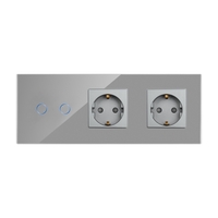 Intrerupator Dublu + 2 Prize cu Rama din Sticla LUXION, gri