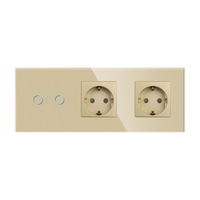 Intrerupator Dublu + 2 Prize cu Rama din Sticla LUXION, auriu