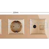 Priza tripla Livolo cu rama din sticla 2 prize simple+TV/internet, auriu