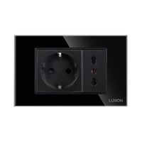 Priza Schuko + Universala Italiana cu Rama din Sticla LUXION, Standard Italian, 3M, negru