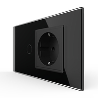 Intrerupator Simplu + Priza LIVOLO cu Rama Din Sticla, Standard Italian, 4M, negru