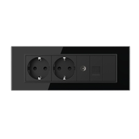 Priza Tripla cu Blank Livolo cu Rama din Sticla 2 Prize Schuko+TV/internet, Standard Italian - Serie Noua, negru