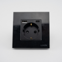 Priza Simpla + USB-A + USB-C LUXION cu Rama din Sticla, negru