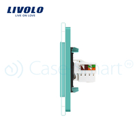 Priza dubla TV + priza internet Livolo cu rama din sticla, verde