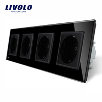 Priza cvadrupla Livolo cu rama din sticla, negru