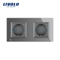 Priza dubla Livolo cu rama din sticla, gri
