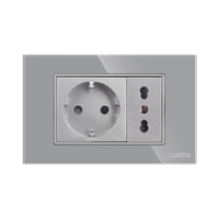 Priza Schuko + Universala Italiana cu Rama din Sticla LUXION, Standard Italian, 3M, gri