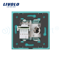 Priza dubla TV + Telefon Livolo cu rama din sticla, verde