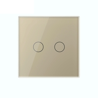 Intrerupator Dublu Cap Scara / Cruce cu Touch LIVOLO din Sticla - Protocol ZigBee EC, auriu