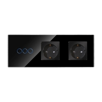 Intrerupator Triplu + 2 Prize cu Rama din Sticla LUXION, negru