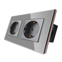 Priza Dubla cu Rama din Sticla LUXION, gri