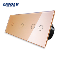 Intrerupator cu touch simplu+simplu+dublu LIVOLO din sticla, auriu