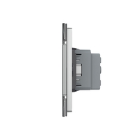 Intrerupator Simplu Cap Scara / Cruce + Priza LIVOLO cu Rama Din Sticla, Standard Italian, 4M, gri