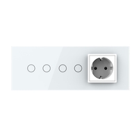 Intrerupator Dublu + Dublu + Priza LIVOLO cu Rama Din Sticla, Standard Italian, 6M, alb