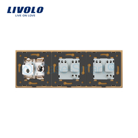 Priza tripla Livolo cu rama din sticla 2 prize simple+TV/internet, auriu