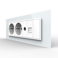 Priza Tripla cu Blank Livolo cu Rama din Sticla 2 Prize Schuko+TV/internet, Standard Italian - Serie Noua, alb