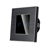 Intrerupator Dublu cu Touch din Sticla si Rama de Aluminiu LUXION, negru