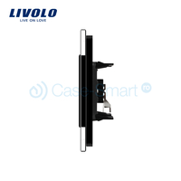 Priza simpla audio Livolo cu rama din sticla, negru