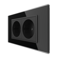 Priza dubla Livolo cu rama din sticla 4M, standard Italian, Serie noua, negru