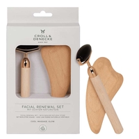 CROLL & DENECKE FACIAL RENEWAL SET – Roller Facial din Obsidian Natural și Gua Sha din Lemn de Fag
