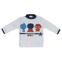 Pijama din Velur pentru Copii, 2 Piese - Model Justice League „Super-Eroi”, Gri Melanj